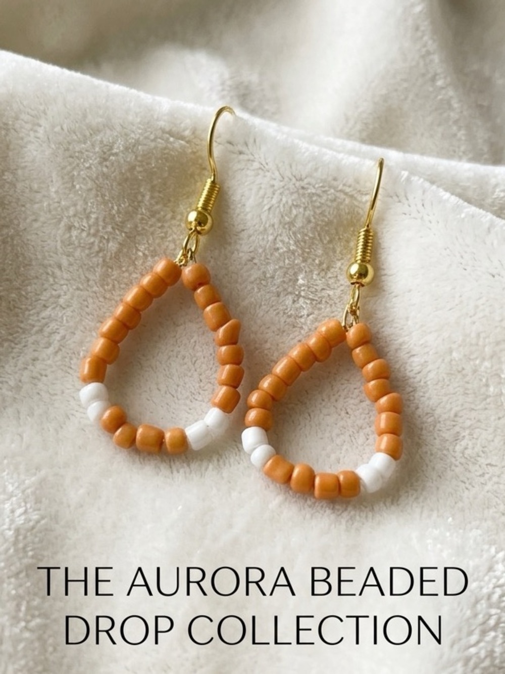 ❤️Beaded Drop Earrings - Orange & White Seed Beads